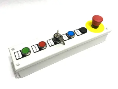 None | Operator Pushbutton Enclosure Control Assembly, Enable, Disable, E-Stop, Key - Used