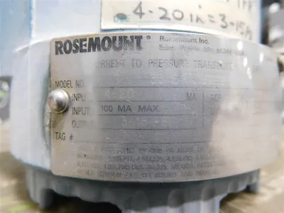 Rosemount 3311DS1JTB2F2G4K5 Current to Pressure Transducer 4-20mA 100MA Max Used