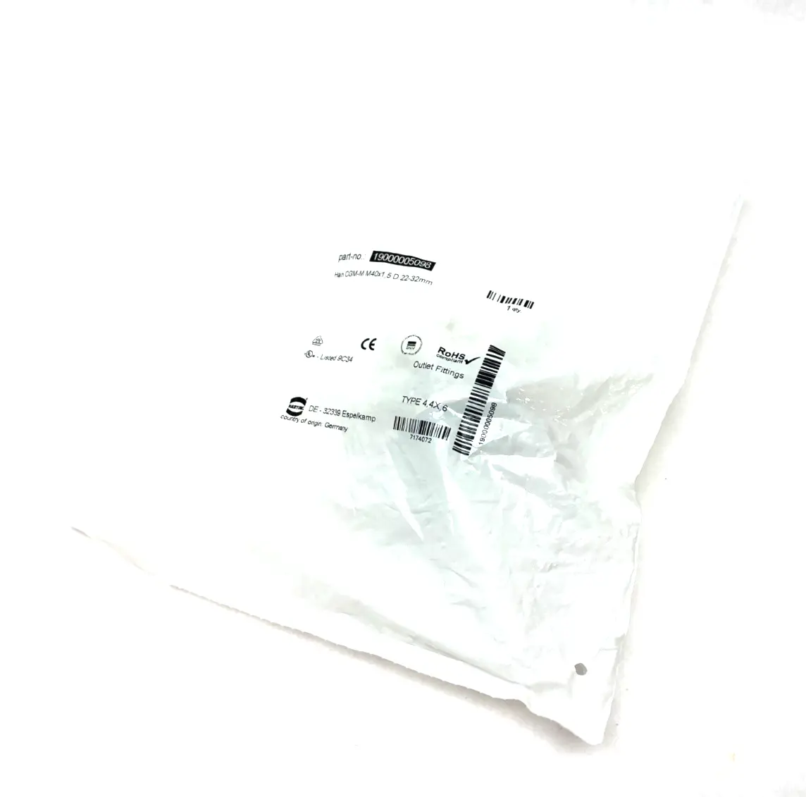 19000005098 | Harting  Cable Gland Brass M40 Han CGM-M M40x1,5 D.22-32mm - New