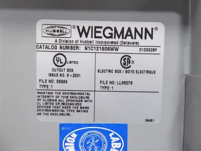 Hubbell / Wiegmann N1C121606WW Carbon Steel Wall-Mount Enclosure 12x16x6 New NIB