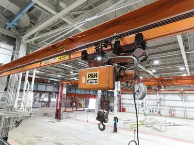 Cleveland Tramrail P&H 4 Ton Single Girder Underhung Bridge Crane 45' 10" Span