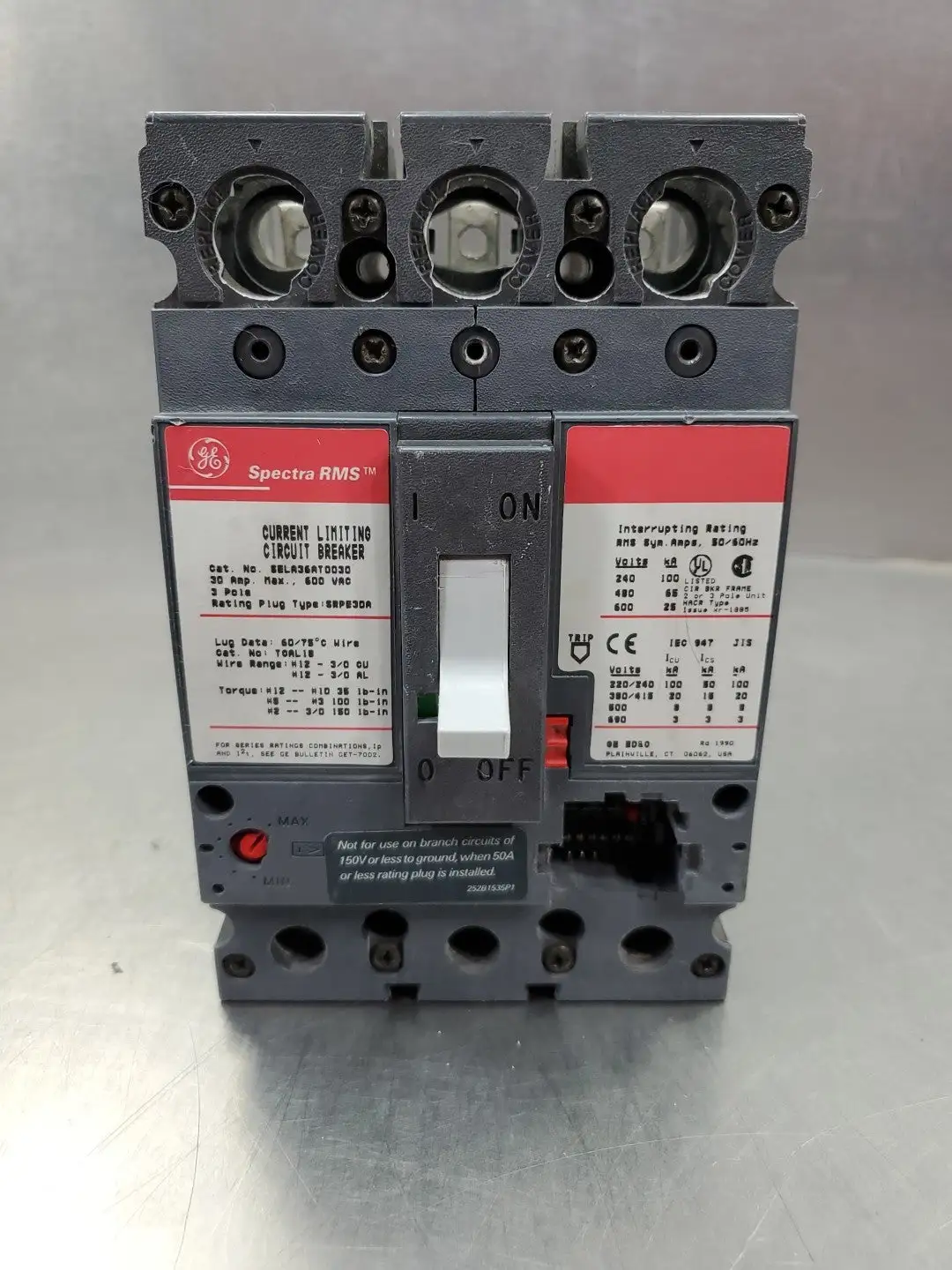 USED GE SELA36AT0030 Molded Case Circuit Breaker, 30A MAX, 600V