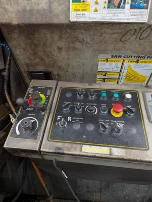 HydMech H-22A 22"x22" Horizontal Bandsaw (Blue roller conveyor in back of saw is excluded)