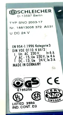 NEW SCHLEICHER SNO 2003-17 SAFETY RELAY SNO200317