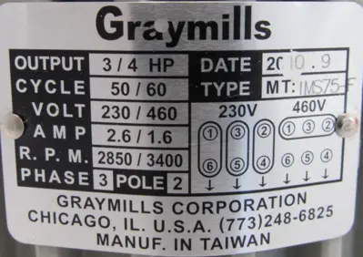 NEW GRAYMILLS IMS75-F IMMERSION PUMP 3/4HP 230/460V 1" IMS75F