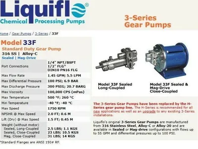 Liquiflo 33FL1 Magnetic Drive Gear Pump 1.45gpm 1/2" Flanged 5:1 Reducer 56C