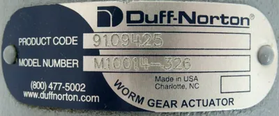 NEW DUFF NORTON M10014-326 WORM GEAR ACTUATOR M10014326