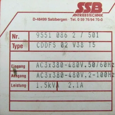 USED SSB ANTRIEBSTECHNIK CDDFS-02-V38-T5 DRIVE 9551-086-2/501 CDDFS02V38T5