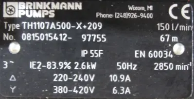 NEW BRINKMANN PUMPS TH1107A500-X+209 IMMERSION PUMP 0815015412-97755