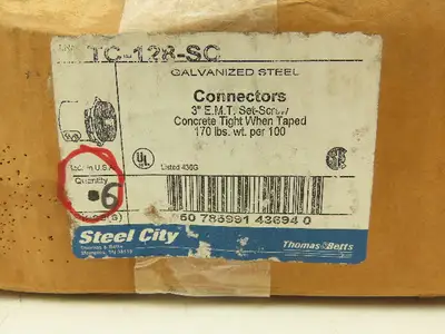 Thomas & Betts EMT Connector Fitting 3" Steel Set Screw Steel City Lot of 6