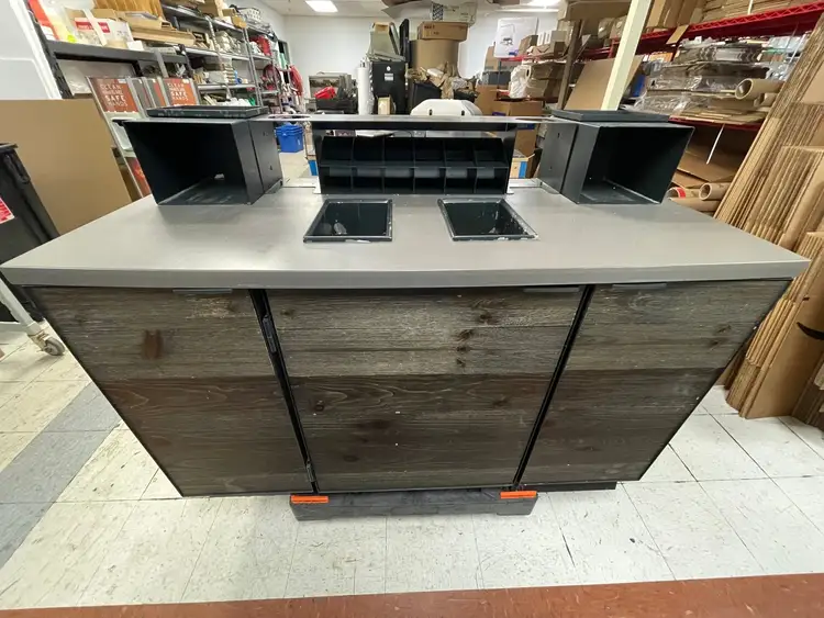 Used Falcon Restaurant Supply Used 3 Door Condiment Drink Station Cabinet Wooden Laminate - SB Underbar Equipment Illinois US | Falcon Restaurant Supply #1376304