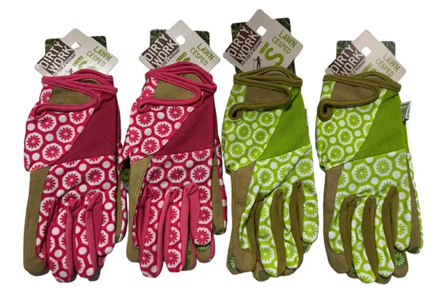 Dirty Work Women's Gardening Work Gloves Green/Pink Size Small 4 Pairs