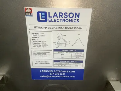 Used LARSON ELECTRIC MTISXFPSS3P415F15KVA230DN4 Distribution Transformers Ohio US | HGR 24 #1493743