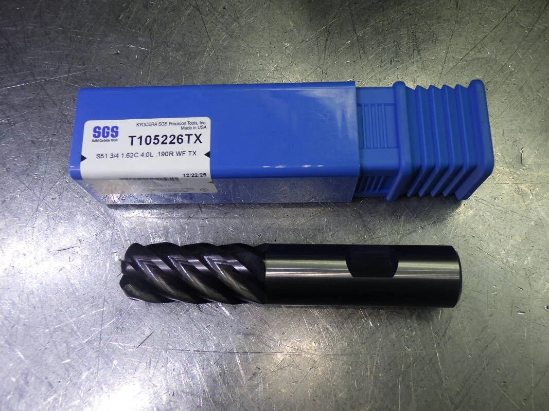 Kyocer/SGS 3/4" 6 Flute Carbide CR Endmill 3/4" Shank .19" R T105226TX (LOC2025B)