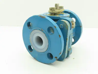 Flowserve AKH3 Atomac 1" Flanged Chemical Ball Valve 2Pc PFA Teflon Lined 87 PSI