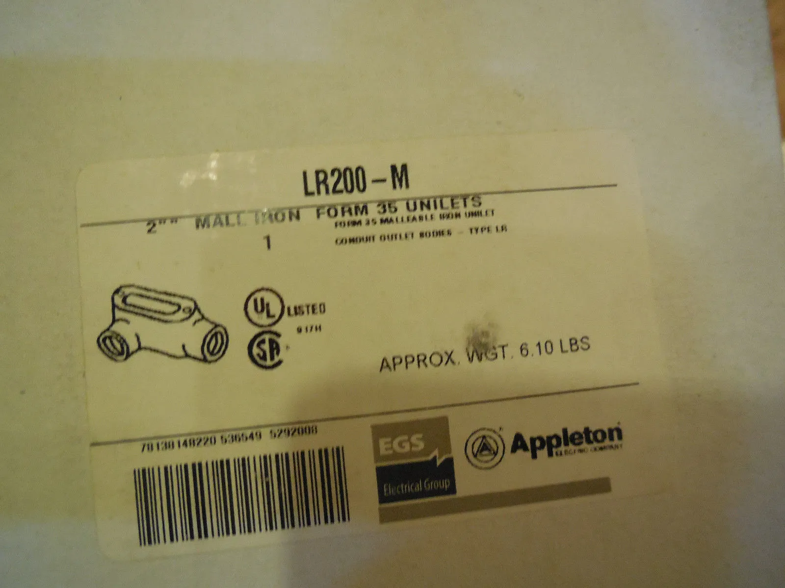 NEW APPLETON LR200-M MALL IRON UNILET LR200M
