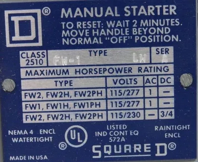 NEW SQUARE D 2510-FW-1 FHP MANUAL STARTER 2510FW1