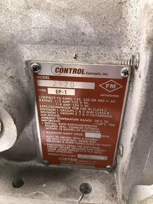 Control Concepts 2120 Type EP-1 Zero Speed Switch 2000RPM 125/250VDC