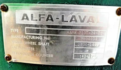 Alfa-Laval MAPX 210 TGT-24-60 oil purifier, SS.