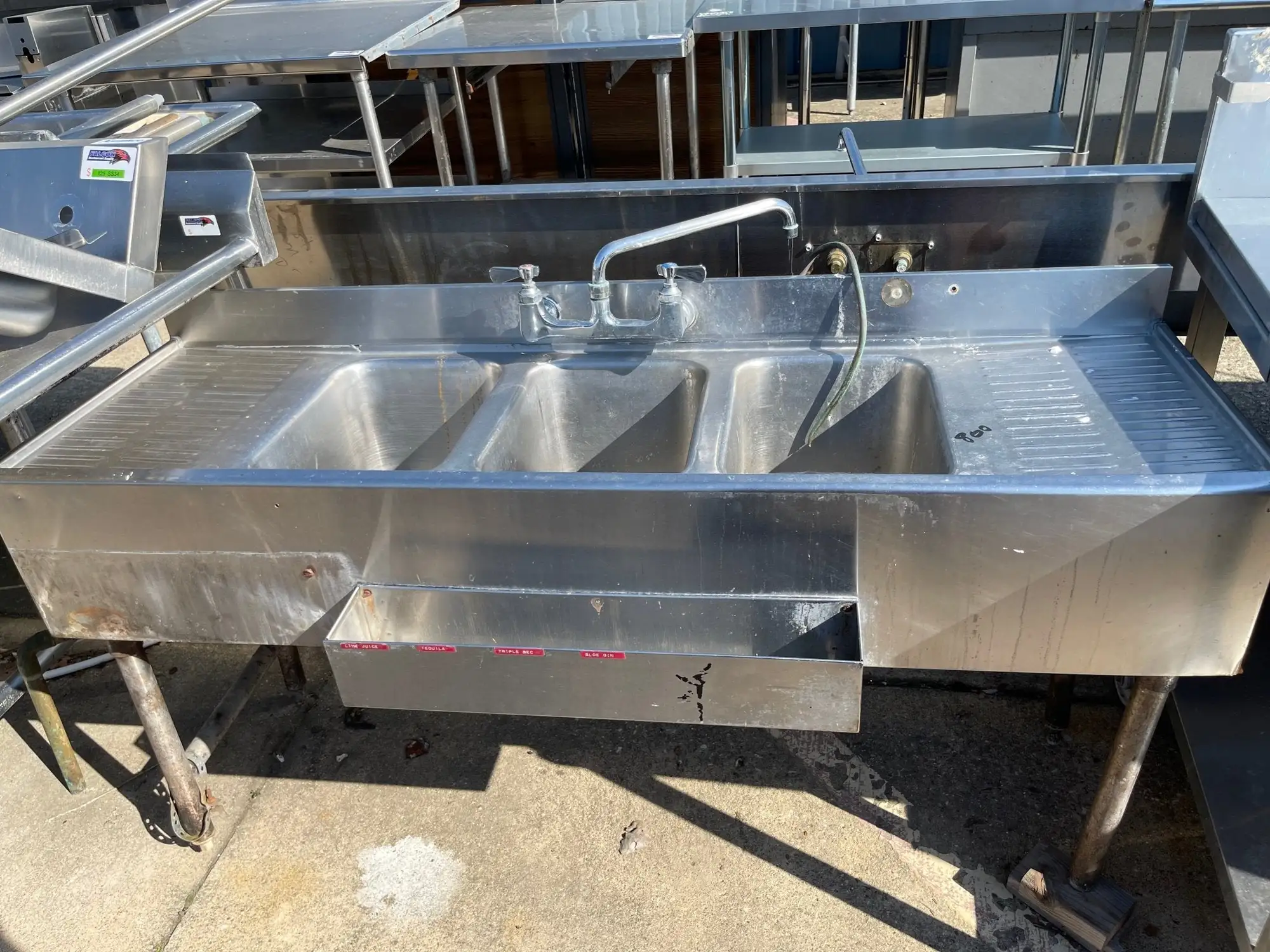 Used Falcon Restaurant Supply Used 59" Under Bar 3 Compartment Sink with Faucet - SS146 Sinks Illinois US | Falcon Restaurant Supply #1375935