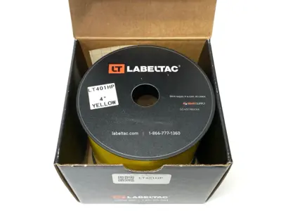 USED LABELTAC PRO MODEL HIGH PERF. VINYL LABEL, YELLOW, 4" OPEN, SOME USED