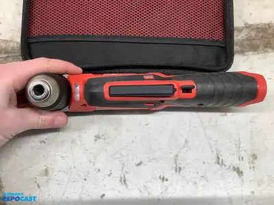 Lot of (1) Milwaukee M12 3/8” Right Angle Drill, (1) Milwaukee M12 1/4” Hex Impact Driver, and (1...