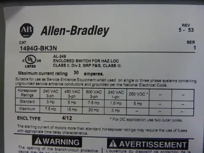 USED ALLEN BRADLEY 1494G-BK3N SER 1