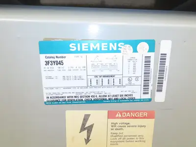 Siemens 3F3Y045 Step Down Transformer 45KVA 3Ph HV 480V Delta LV 208Y/120V Wye