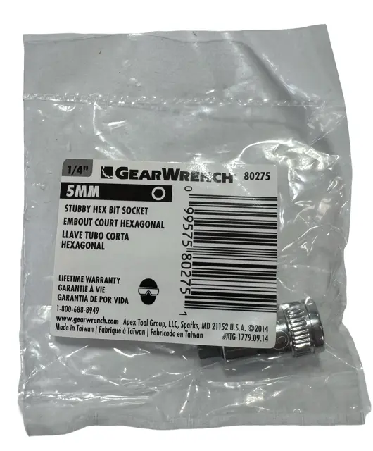 GearWrench 1/4" Drive 5mm Stubby Hex Bit Socket 80275