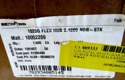 NEW REXNORD 0744684 1025G FLEX HUB 2.4980 NON-STK 10052209