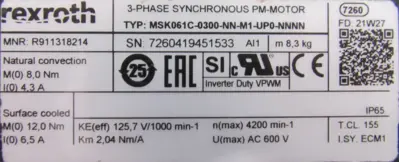 USED REXROTH R911318214 SERVO MOTOR MSK061C-0300-NN-M1-UP0-NNNN
