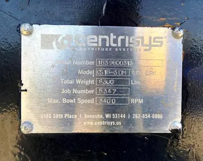 Centrisys CS 18-3 decanter centrifuge, 316SS.