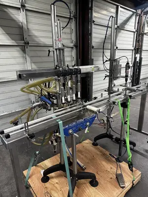 Used INLINE FILLING SYSTEMS 4 HEAD SEMI-AUTOMATIC FILLER FOFBT-4 Overflow Pressure Gravity Liquid Fillers Oregon US | Ager Tank & Equipment Co. #1256626