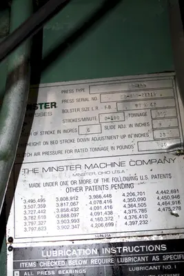 Used MINSTER E2-400-96-42 Straight Side Presses Ohio US | D & D Industries #1244447