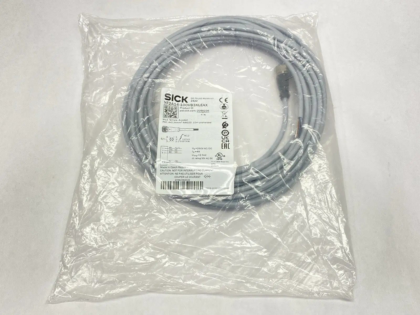 YF2A14-100VB3XLEAX | Sick  Sensor Actuator Cordset Female M12 4-Pin 10m 2096236 - New