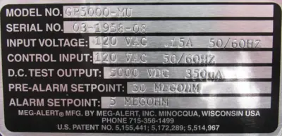 NEW MEG ALERT GP5000-MU AUTOMATIC SINGLE MOTOR INSULATION TESTER