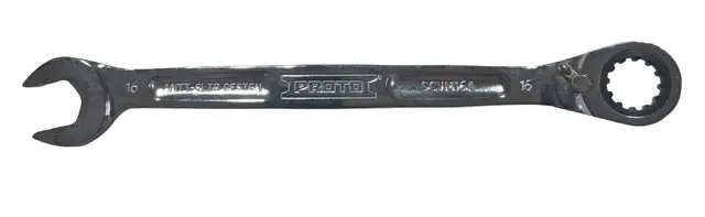 Proto 16mm Combination Reversible Ratcheting Wrench, Spline, Full Polish USA