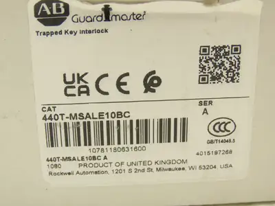 Allen Bradley 440T-MSALE10BC Guardmaster Trapped Key Interlock Switch No Key