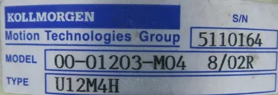 USED KOLLMORGEN 00-01203-M04 SERVO DISC MOTOR U12M4H 0001203M04 8/02R