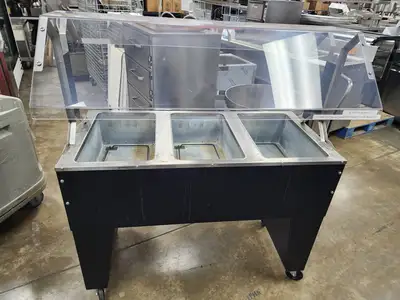 Used SuperMetal Used SuperMetal 3 Pan Open Well Heated Buffet Hot Food Steam Table with Open Base 208V Steam Tables (Food) Illinois US | Falcon Restaurant Supply #1376677
