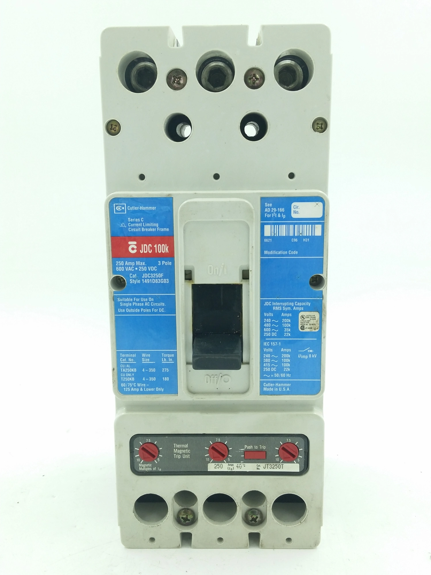 Cutler-Hammer 250 Amp Circuit Breaker JDC 100K