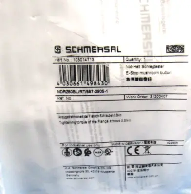 NEW SCHMERSAL 103014713 PUSHBUTTON NDRZ50BL/RT/557-2905-1