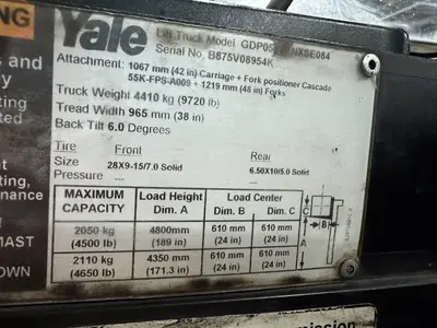 Used 2012 YALE GDP050VX Internal Combustion Forklifts: Pneumatic Tire Minnesota US | Birnstengel Equipment #1554080