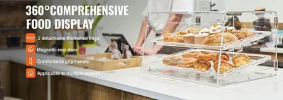 Pastry Display Case, 2-Tier Commercial Countertop Bakery Acrylic  Display Case - 20.7" wide