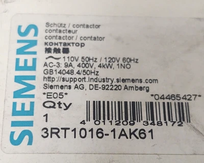 NEW Nofuel ["3RT1016-1AK61 120V", "3RT1016-1AK61"]