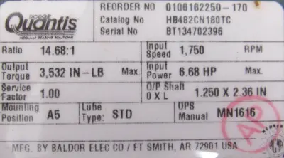 NEW DODGE HB482CN180TC IN-LINE HELICAL REDUCER 14.68:1