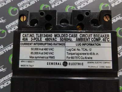 General Electric TLB134040 Circuit Breaker 40 Amps 480VAC 3 Pole 50/60 Hz Used