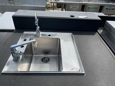 Used Falcon Restaurant Supply Used 38" Composite Table with Sink and 2 Faucets - SS108 Sinks Illinois US | Falcon Restaurant Supply #1375933