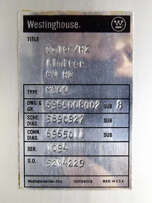 Westinghouse M300 6965D08G02 Volts/Hz Limiter 60Hz Sub. 8 Used