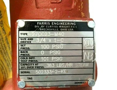 NEW FARRIS ENGINEERING 27CC23-M40 PRESSURE RELIEF VALVE 3/4 X 1-C 27CC23M40
